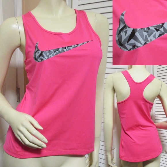Nike Pro Dri-Fit Hot Pink Racerback Tank Top Athleisure Activewear Gym Yoga Run - Picture 1 of 8